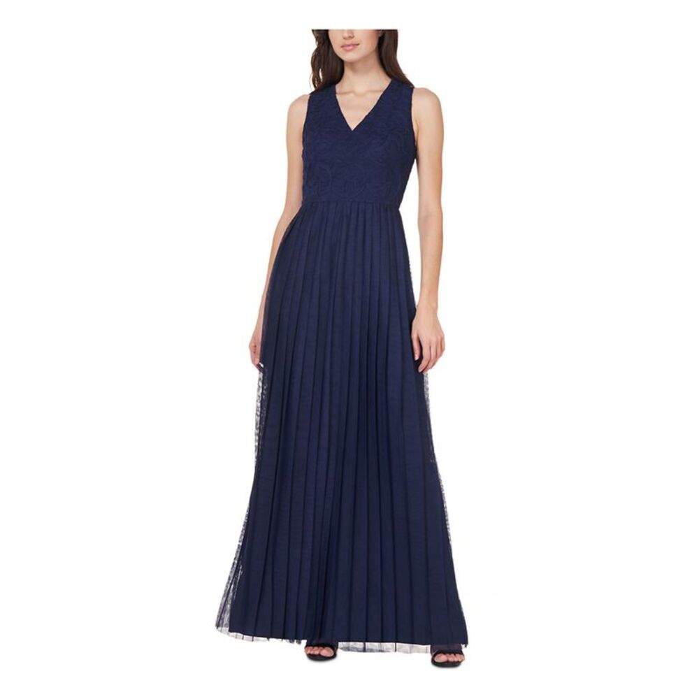JS COLLECTION Womens Navy Lined Sleeveless Full-Length Formal Gown Dress 2